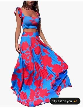 Viral Amazon 2 Piece Tropical Crop top and Maxi Dress